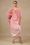 Buy_Tarun Tahiliani_Pink Crinkle Plain Cowl Neck Ombre Kaftan _at_Aza_Fashions