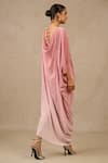 Shop_Tarun Tahiliani_Pink Crinkle Plain Cowl Neck Ombre Kaftan _at_Aza_Fashions