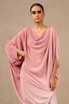 Buy_Tarun Tahiliani_Pink Crinkle Plain Cowl Neck Ombre Kaftan _Online_at_Aza_Fashions