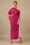 Buy_Tarun Tahiliani_Pink Crinkle Plain Asymmetric Ombre One Shoulder Kaftan _at_Aza_Fashions