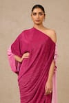 Tarun Tahiliani_Pink Crinkle Plain Asymmetric Ombre One Shoulder Kaftan _Online_at_Aza_Fashions