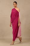 Buy_Tarun Tahiliani_Pink Crinkle Plain Asymmetric Ombre One Shoulder Kaftan _Online_at_Aza_Fashions