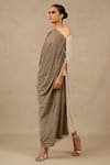 Buy_Tarun Tahiliani_Beige Crinkle Plain Asymmetric Ombre Textured Pleated Kaftan _Online_at_Aza_Fashions