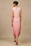 Shop_Tarun Tahiliani_Pink Crinkle Plain Boat Neck Ombre Textured Pattern Sleeveless Kaftan _at_Aza_Fashions