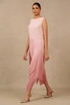 Buy_Tarun Tahiliani_Pink Crinkle Plain Boat Neck Ombre Textured Pattern Sleeveless Kaftan _Online_at_Aza_Fashions