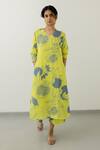 Buy_Silai Studio_Yellow Silk V-neck Anaar Print Kurta With Pant_at_Aza_Fashions