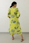 Shop_Silai Studio_Yellow Silk V-neck Anaar Print Kurta With Pant_at_Aza_Fashions