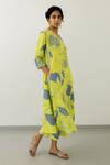 Silai Studio_Yellow Silk V-neck Anaar Print Kurta With Pant_Online_at_Aza_Fashions