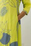 Shop_Silai Studio_Yellow Silk V-neck Anaar Print Kurta With Pant_Online_at_Aza_Fashions