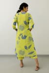 Shop_Silai Studio_Yellow Silk Print Anaar V Neck A-line Kurta  _at_Aza_Fashions