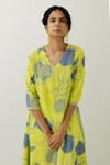 Shop_Silai Studio_Yellow Silk Print Anaar V Neck A-line Kurta  _Online_at_Aza_Fashions