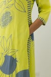 Silai Studio_Yellow Silk Print Anaar V Neck A-line Kurta  _at_Aza_Fashions