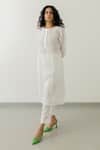 Buy_Silai Studio_White Linen Embroidery Round Neck Bloom Yoke Kurta _at_Aza_Fashions