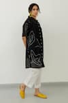 Buy_Silai Studio_Black Chanderi Collared Bandhej Leaf Tunic Pant Set _Online_at_Aza_Fashions