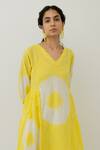 Buy Silai Studio Yellow Cotton V-neck Bandhani Pattern Dress With Inner Online at Aza Fashions Buy_Silai Studio_Yellow Cotton V-neck Bandhani Pattern Dress With Inner_Online_at_Aza_Fashions