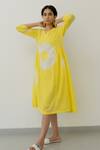 Silai Studio Yellow Cotton V-neck Bandhani Pattern Dress With Inner at Aza Fashions Silai Studio_Yellow Cotton V-neck Bandhani Pattern Dress With Inner_at_Aza_Fashions