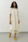 Shop_Silai Studio_Off White Poplin V-neck Pintucked Bodice Kurta With Pant_at_Aza_Fashions