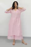 Buy_Silai Studio_Pink Linen V Neck Straight Kurta And Palazzo Set  _at_Aza_Fashions