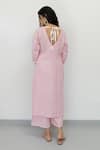 Shop_Silai Studio_Pink Linen V Neck Straight Kurta And Palazzo Set  _at_Aza_Fashions