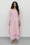 Silai Studio_Pink Linen V Neck Straight Kurta And Palazzo Set  _Online_at_Aza_Fashions