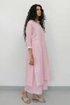 Buy_Silai Studio_Pink Linen V Neck Straight Kurta And Palazzo Set  _Online_at_Aza_Fashions