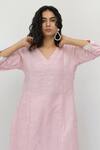 Shop_Silai Studio_Pink Linen V-neck Straight Kurta _Online_at_Aza_Fashions