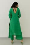 Shop_Silai Studio_Green Linen V Neck Kurta And Palazzo Set  _at_Aza_Fashions