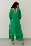 Shop_Silai Studio_Green Linen V-neck Solid Straight Kurta _at_Aza_Fashions