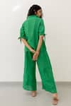 Shop_Silai Studio_Green Linen Collared Solid Tie-knot Sleeve Top And Pant Set _at_Aza_Fashions