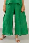 Silai Studio_Green Linen Collared Solid Tie-knot Sleeve Top And Pant Set _at_Aza_Fashions