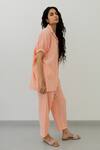 Buy_Silai Studio_Pink Cotton Sequins Collared Embroidered Shirt And Pant Set_Online_at_Aza_Fashions