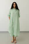 Buy_Silai Studio_Green Matka Cotton Embroidered Bead Collared A-line Tunic And Pant Set _at_Aza_Fashions