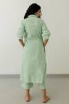 Shop_Silai Studio_Green Matka Cotton Embroidered Bead Collared A-line Tunic And Pant Set _at_Aza_Fashions