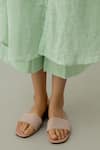 Silai Studio_Green Matka Cotton Embroidered Bead Collared A-line Tunic And Pant Set _Online_at_Aza_Fashions