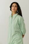 Silai Studio_Green Matka Cotton Embroidered Bead Collared A-line Tunic And Pant Set _at_Aza_Fashions