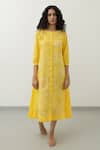 Buy_Silai Studio_Yellow Cotton Crush Embroidered Floral Round Tunic With Slip  _at_Aza_Fashions