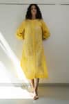 Buy_Silai Studio_Yellow Cotton Crush Embroidered Floral Round Tunic With Slip  _Online_at_Aza_Fashions