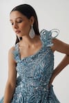 Shop_Chaashni by Maansi and Ketan_Blue Net Embroidered Sequin One-shoulder And Cutdana Embellished Gown _Online_at_Aza_Fashions