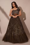 Buy_Chaashni by Maansi and Ketan_Green Net Embroidered Bead One-shoulder Tonal Gown_at_Aza_Fashions
