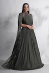 Buy_Chaashni by Maansi and Ketan_Green Lycra Embroidered Cutdana High Round Tonal Gown With Cape_at_Aza_Fashions