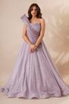 Buy_Chaashni By Maansi And Ketan_Purple Cut Work, Sequins Asymmetric Draped Cutdana Embellished Gown _at_Aza_Fashions