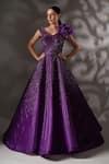 Buy_Chaashni by Maansi and Ketan_Purple Organza Embroidered Cutdana V-neck Sequin Floral Embellished Gown _at_Aza_Fashions