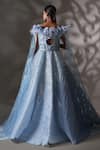 Shop_Chaashni By Maansi And Ketan_Blue Organza Feathers, Sequins Boat Neck Cutdan Embellished Gown_at_Aza_Fashions