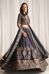 Shop_Chaashni by Maansi and Ketan_Blue Silk Embroidered Cutdana V-neck Floral Print Lehenga Set _at_Aza_Fashions