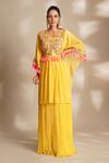 Buy_Chaashni by Maansi and Ketan_Yellow Georgette Embroidered Cutdana V-neck Sequin Tunic With Trouser_at_Aza_Fashions