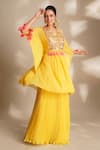 Shop_Chaashni by Maansi and Ketan_Yellow Georgette Embroidered Cutdana V-neck Sequin Tunic With Trouser _at_Aza_Fashions