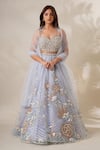 Buy_Chaashni by Maansi and Ketan_Blue Net Embroidered Gota Sweetheart Lehenga Set _at_Aza_Fashions