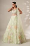 Buy_Chaashni by Maansi and Ketan_Green Net Embroidered Gota Sweetheart Floral Sequin Lehenga Set _Online_at_Aza_Fashions