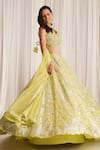 Shop_Chaashni by Maansi and Ketan_Green Organza Embroidered Sequin V-neck Lehenga Set _at_Aza_Fashions