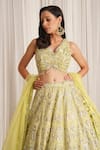 Shop_Chaashni by Maansi and Ketan_Green Organza Embroidered Sequin V-neck Lehenga Set _Online_at_Aza_Fashions